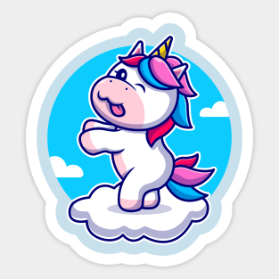 Cute Unicorn Dancing On Cloud Cartoon Sticker